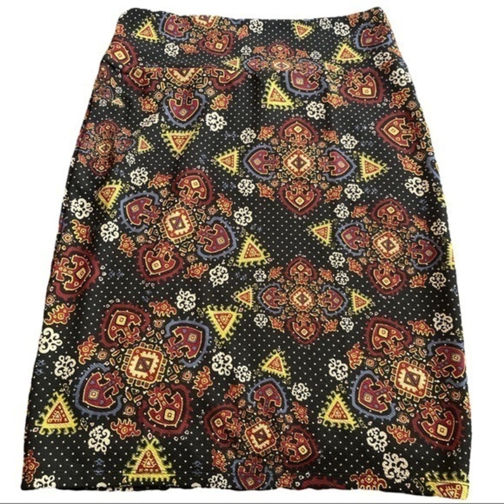Lularoe Multi Color Black Textured Anchors Triangle Pencil Cassie Skirt Large